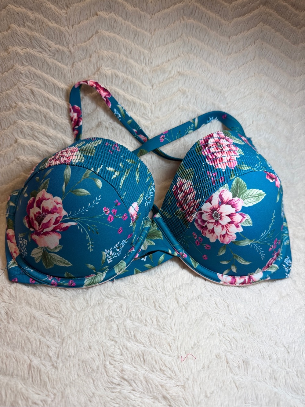 Shade Shore Bikini swimsuit top Turquoise floral NEW, 36DD